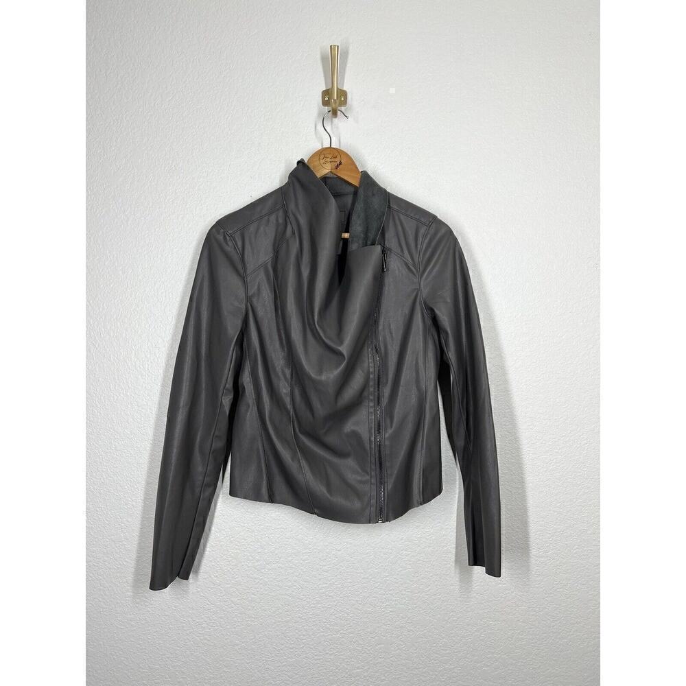 Blank NYC Vegan Leather Moto Jacket Medium M Gray Asymmetric Zip